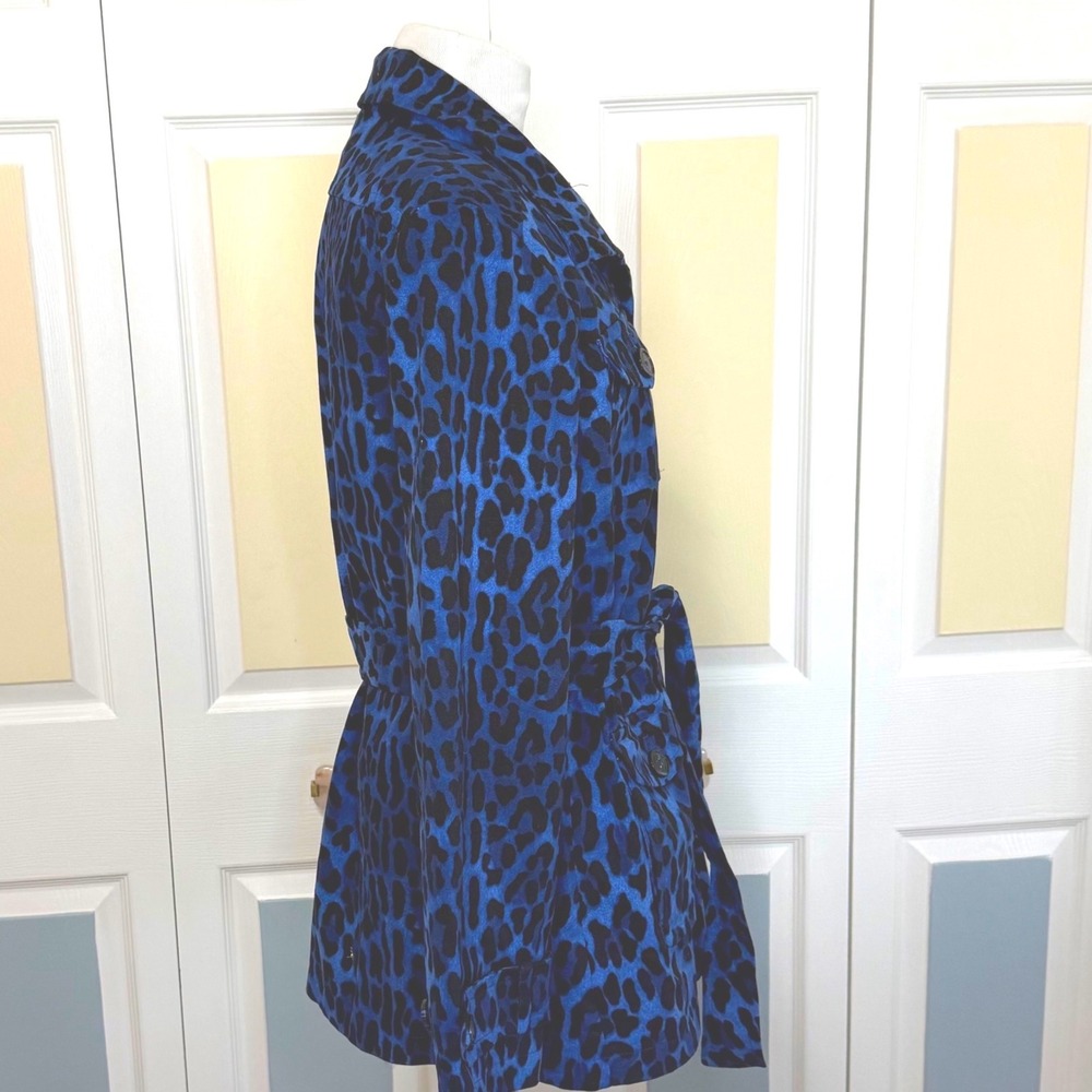 Linea by Louis Dell'Olio Blue Black Leopard Print Belted Trench Jacket Women's S - Picture 3 of 9